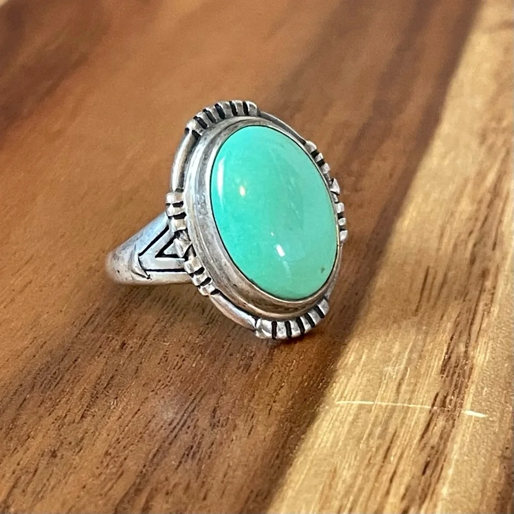 Navajo Handmade 925 Sterling Silver Turquoise Vntg Native American Ring, Size 10
